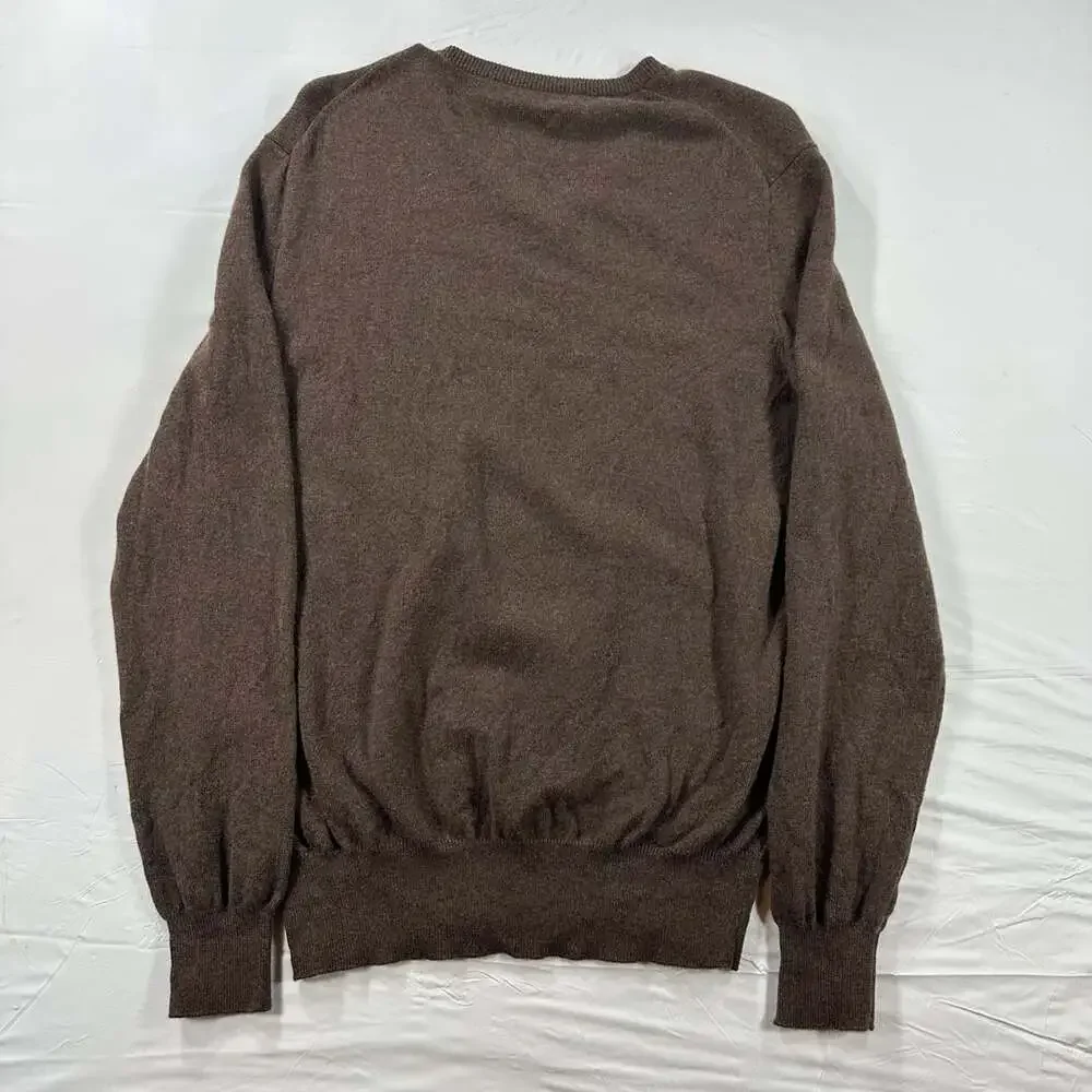 Vintage 90s Polo Ralph Lauren Merino Wool V-Neck Pullover Sweater Large Brown